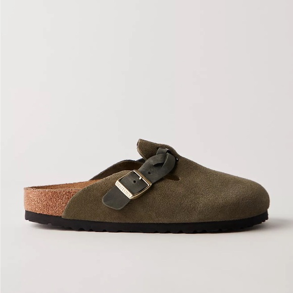 New Birkenstock Boston Braid Clogs Thyme Suede Free People - Picture 2 of 7